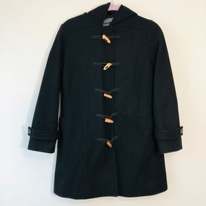 J Crew hooded black wool pea coat petite small